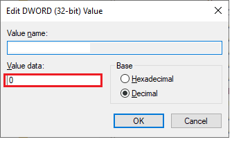 set value data to 0