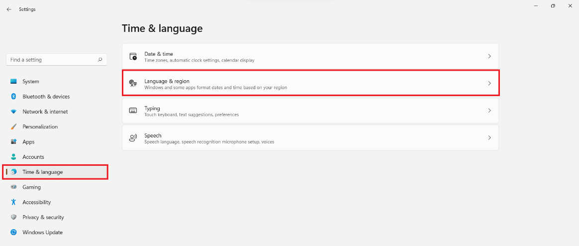 select time and language in Settings app. How to Change Microsoft Store Country in Windows 11