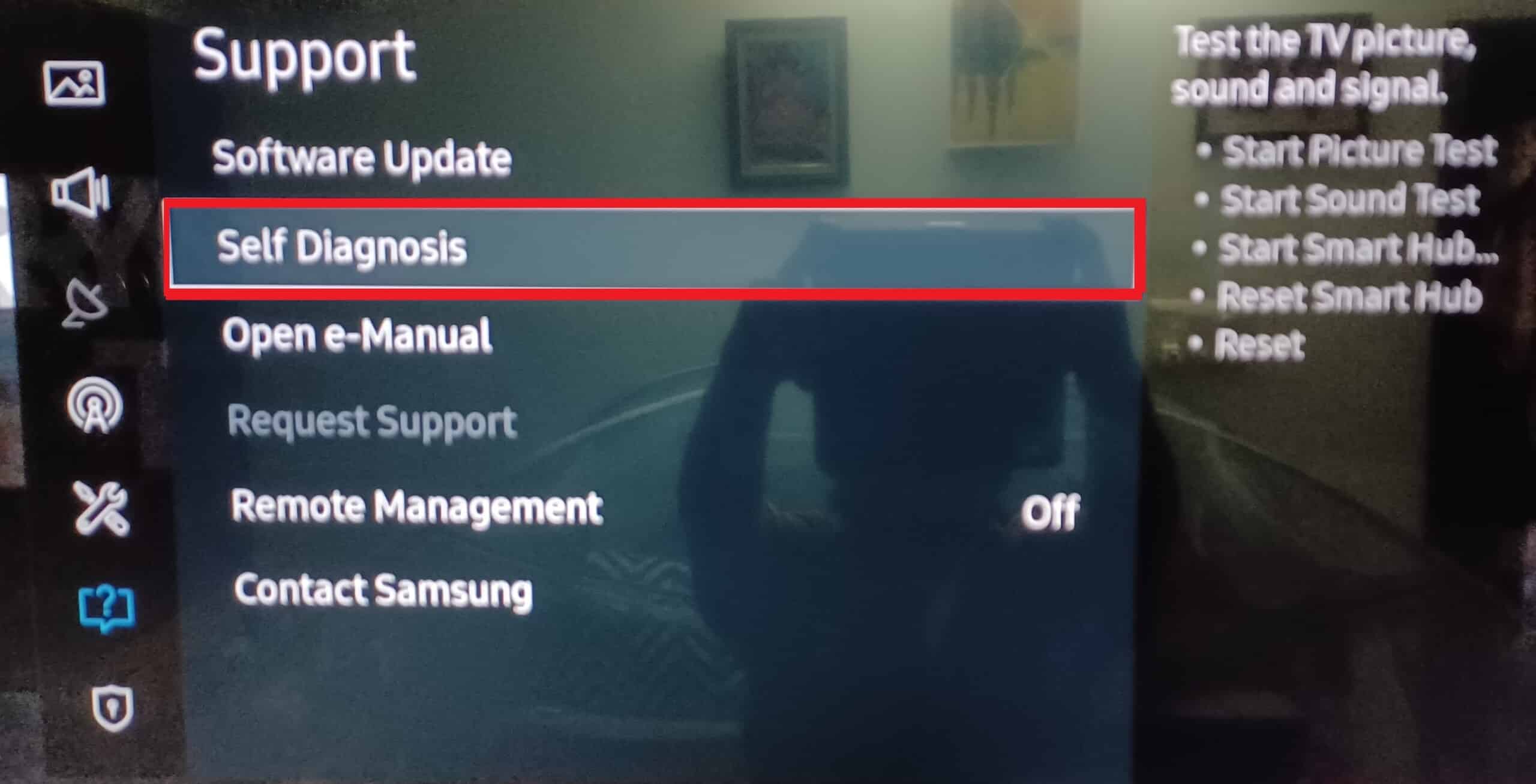 settings support self diagnosis samsung smart tv
