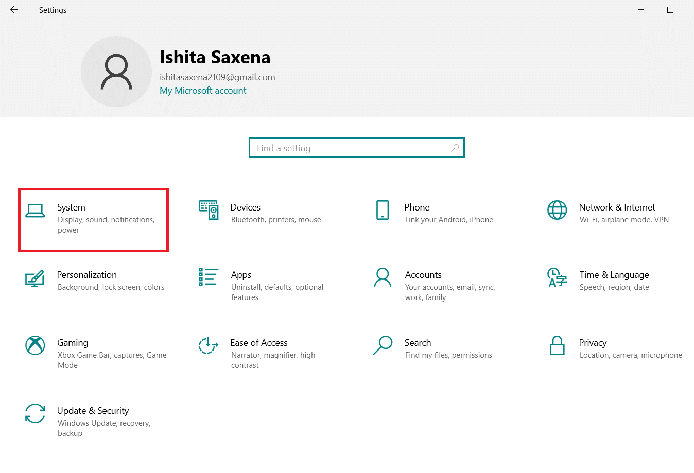 Settings Window. System option is highlighted. How to Duplicate Screen on Windows 10