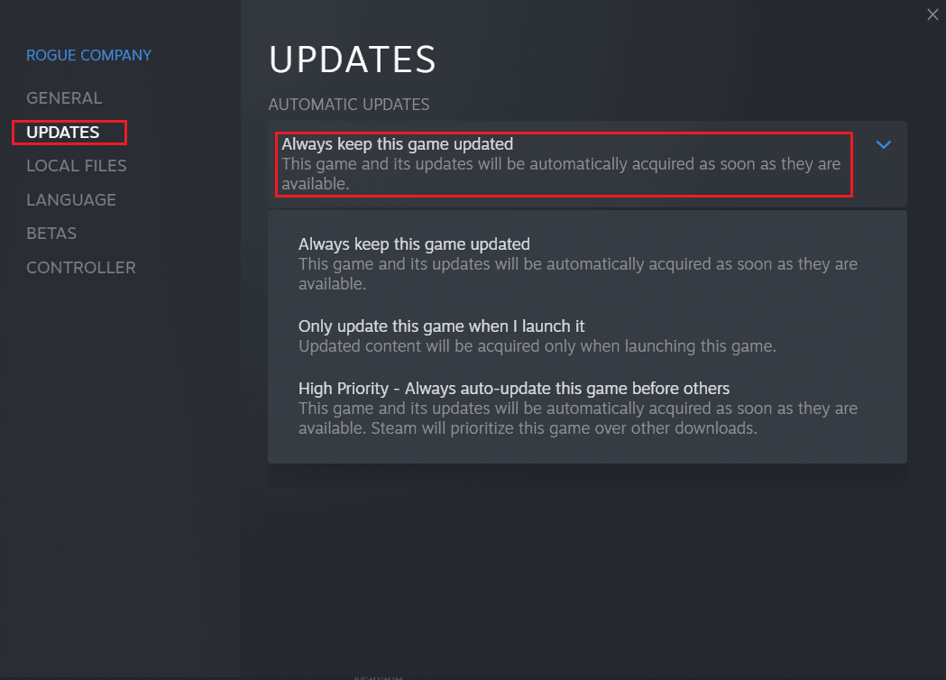 shift to the UPDATES tab and click on Always keep this game updated from the AUTOMATIC UPDATES section