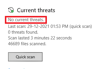 show the No current threats alert