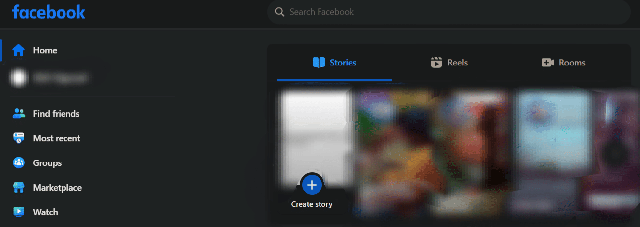 showing stories section on the Facebook feed