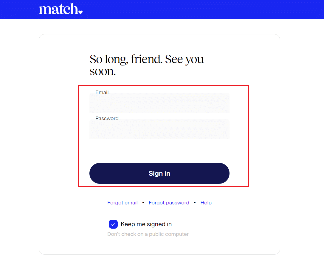 sign in to Match account