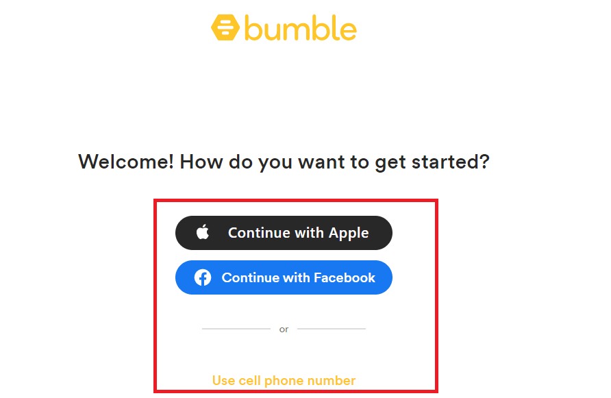 Sign in using Apple or Facebook account or with cell phone number