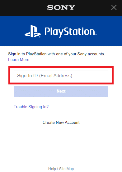 Sign-In with your Sony ID first and then Password on the next click.