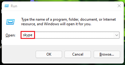 skype command in Run dialog box Windows 11