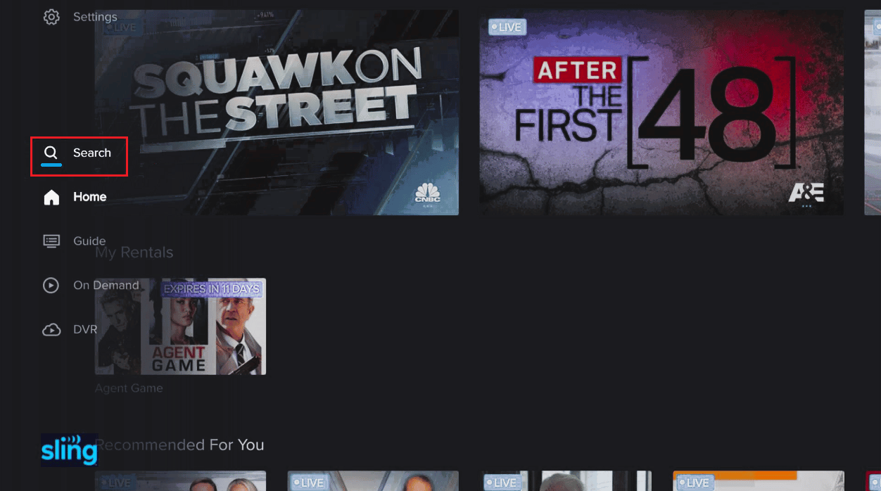 sling tv search