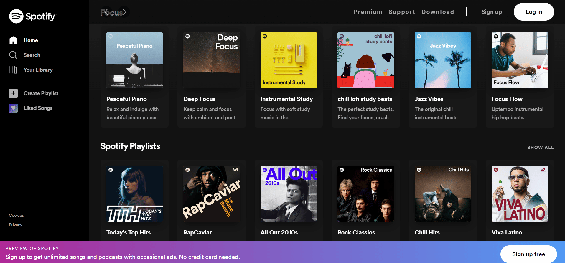Página de inicio de Spotify