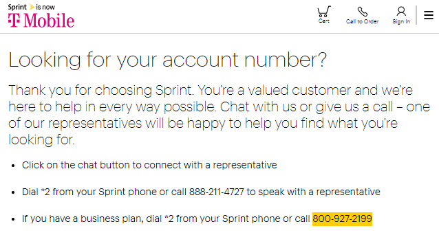 Sprint help for account number.