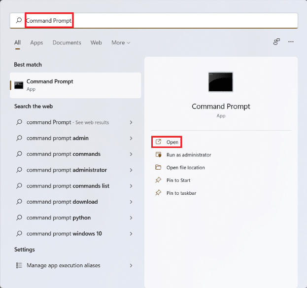 Start menu search results for Command Prompt. How to Find Product Key on Windows 11