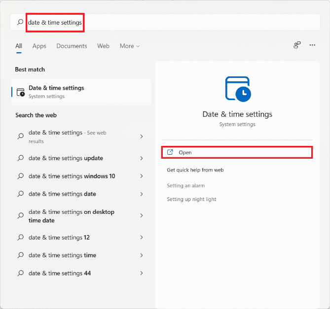 Start menu search results for Date and time settings. How to Fix Microsoft Store Not Opening on Windows 11