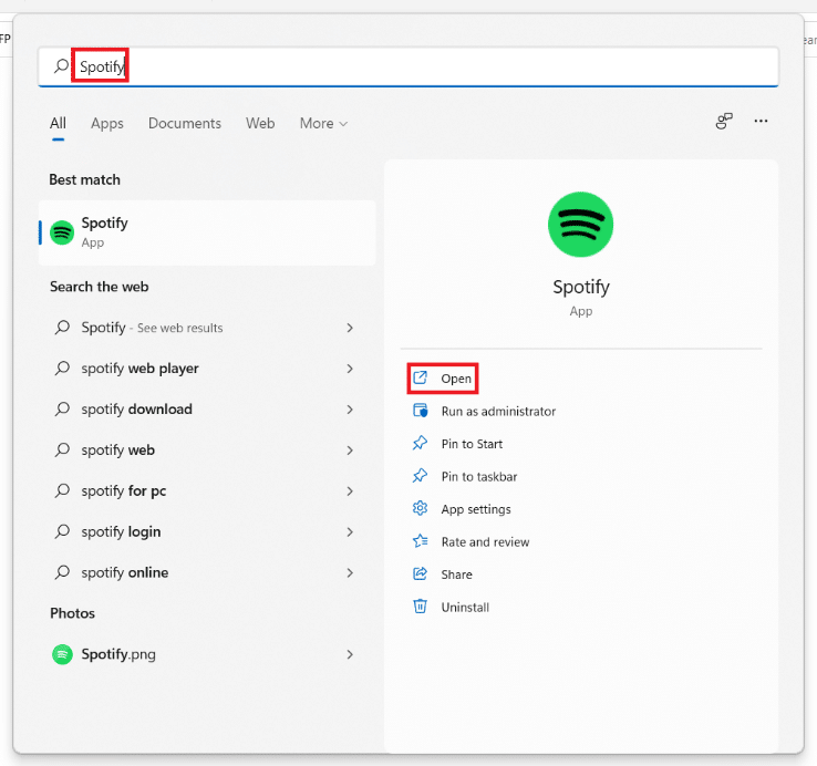Start menu search results for Spotify. How to Stop Spotify Automatic Startup in Windows 11