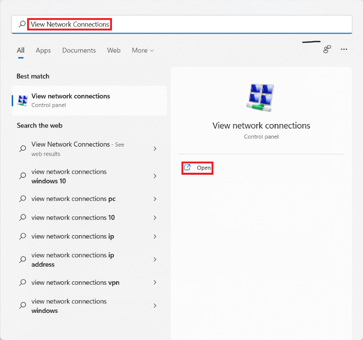 Start menu search results for View Network Connection. How to Fix Halo Infinite Customization Not Loading in Windows 11