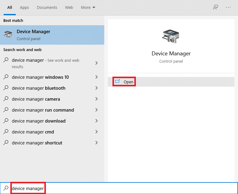 Start search results for Device Manager