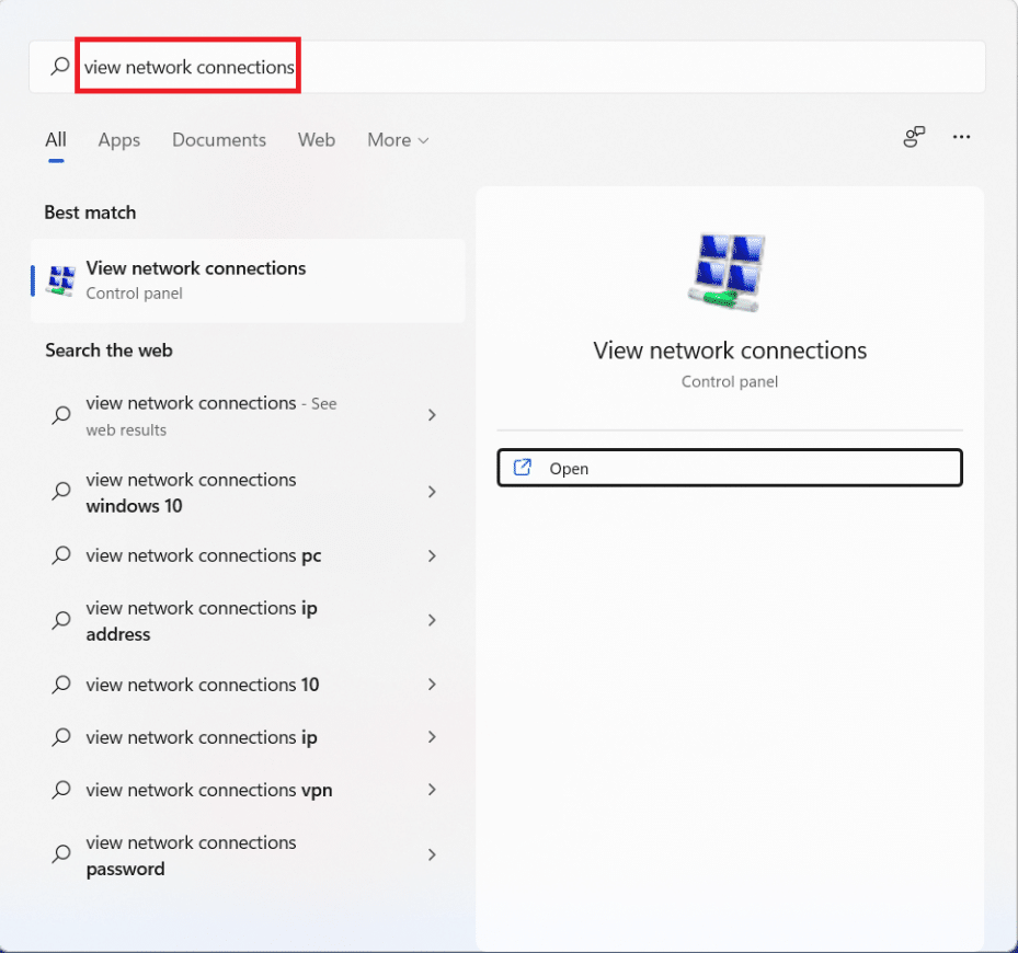 Start search results for Network connections | How to Change DNS on Windows 11