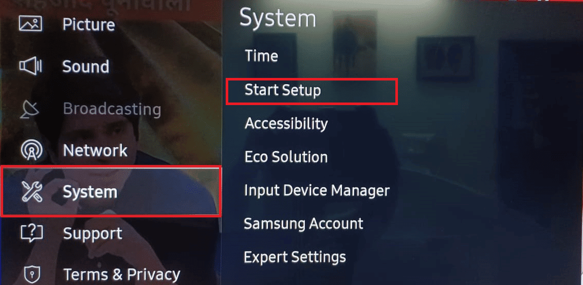 Start Setup System Settings Samsung TV
