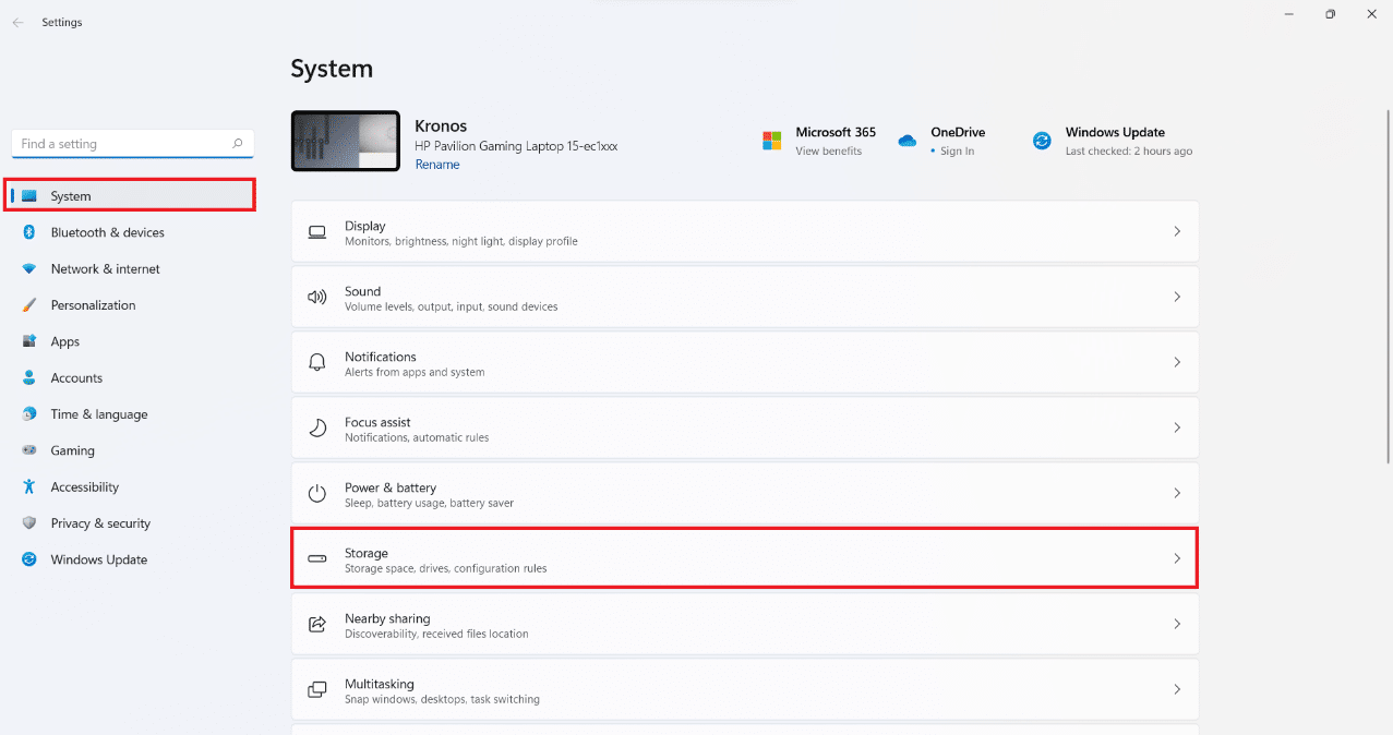 Storage option in System section of Settings app. How to fix error 0x8007007f in Windows 11