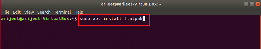 sudo apt installa il comando flatpak nel terminale Linux