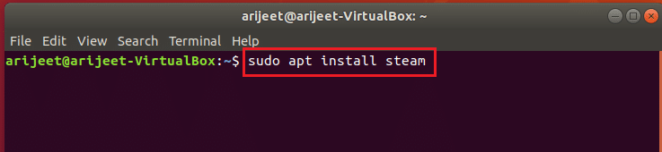 sudo apt install steam command in linux terminal