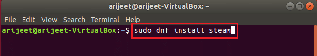 Sudo dnf تثبيت أمر Steam في محطة Linux