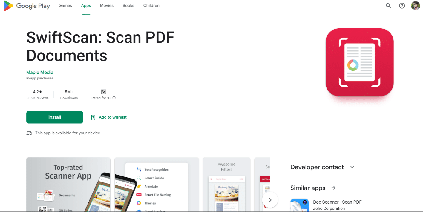 SwiftScan in play store