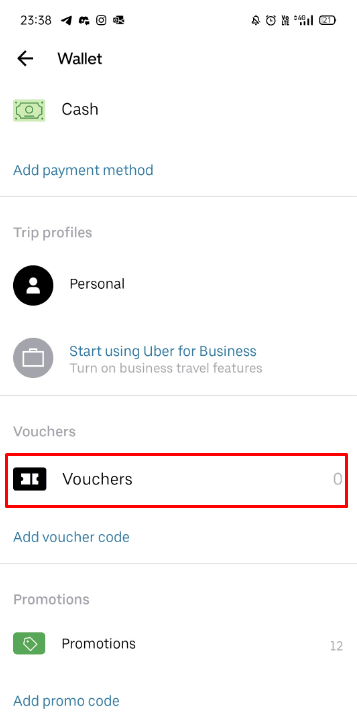 Swipe down and select Vouchers