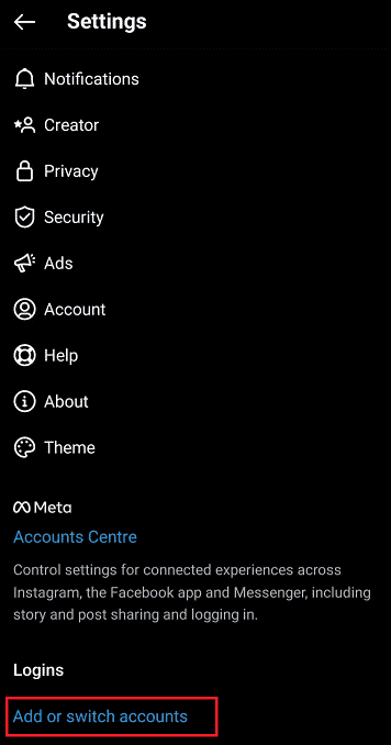 Swipe down and tap on Add or switch accounts