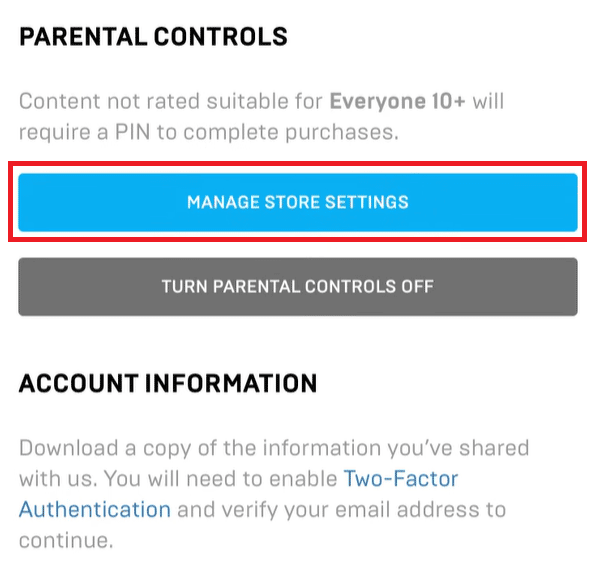 Swipe down and tap on MANAGE STORE SETTINGS