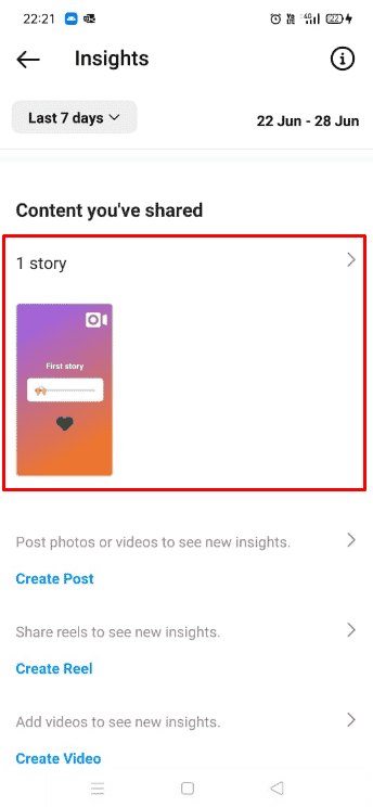 Swipe down and tap on Stories under the Content you’ve shared tab