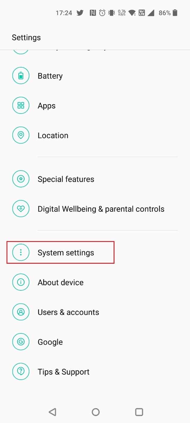 Swipe down and tap on System settings