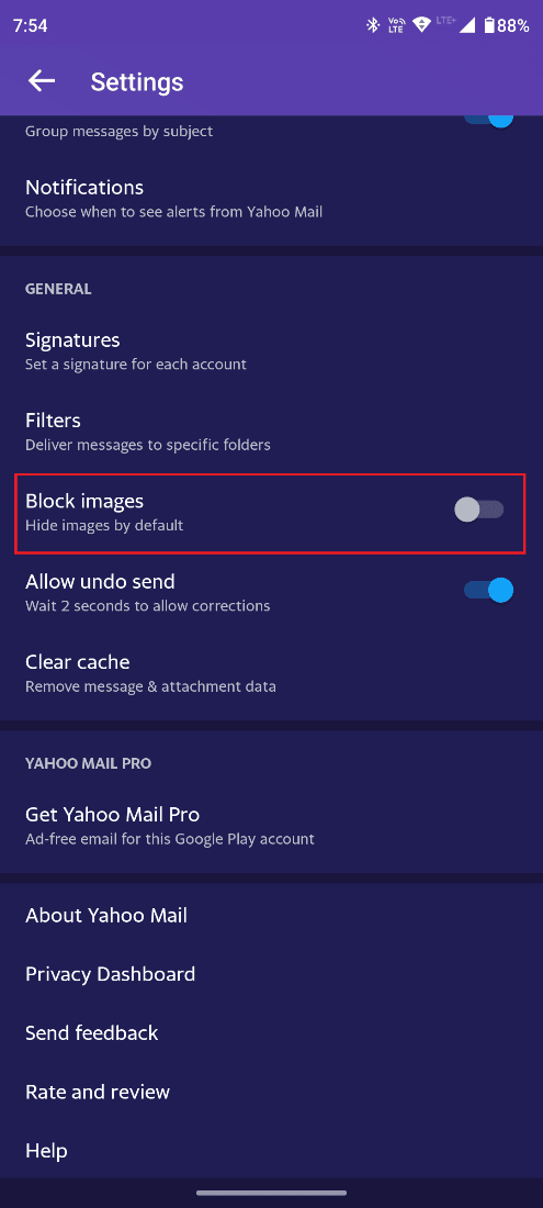 Swipe down and turn on the toggle for Block images under the General section