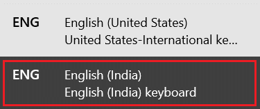 mudar os métodos de entrada de idioma do inglês dos Estados Unidos para o inglês da Índia