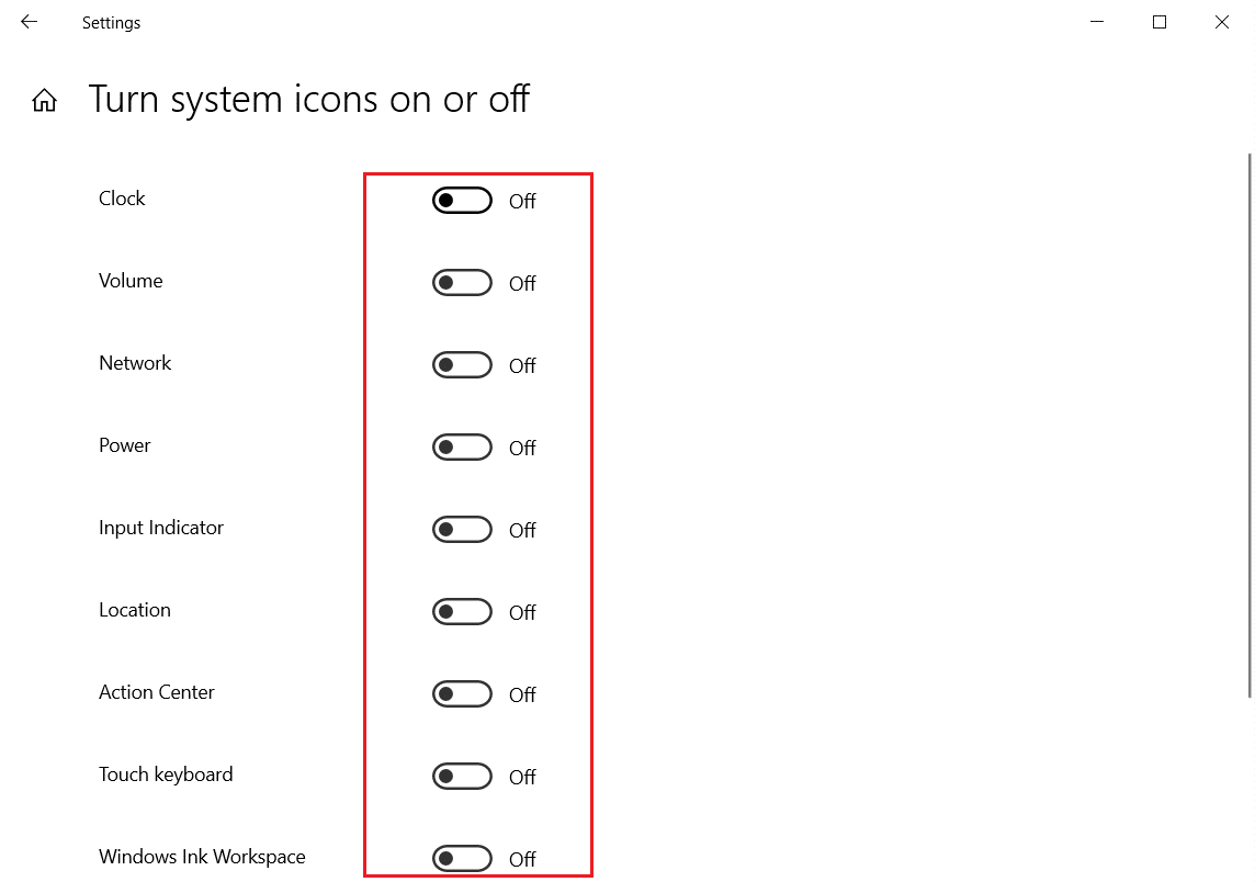 switch off the toggle for all the system app icons in turn system icons on or off menu