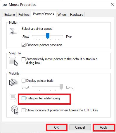 Switch to the Pointer Options tab and uncheck the box Hide pointer while typing. Fix Mouse Wheel Not Scrolling Properly