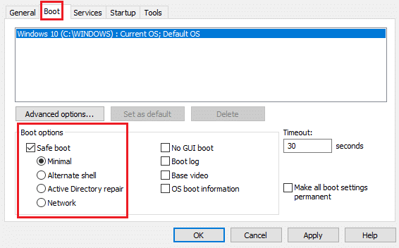 system configuration boot setting