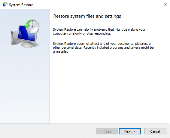 Restauración del sistema. Reparar el error de excepción de verificación de la máquina en Windows