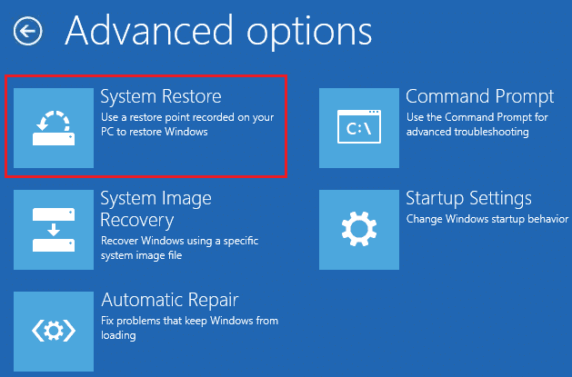 system restore in advanced options