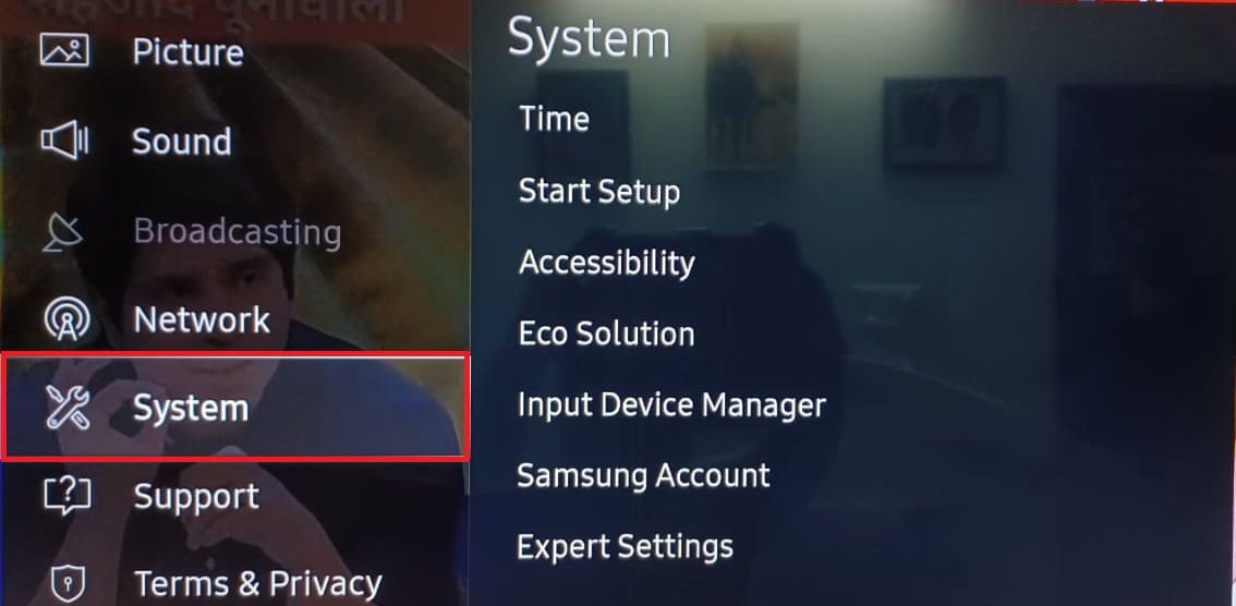 System Settings Samsung TV