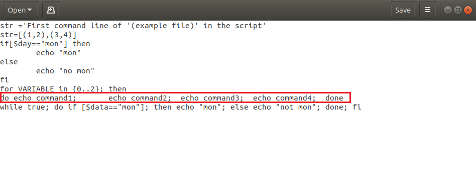 tabs used in do echo command in example.sh bash file