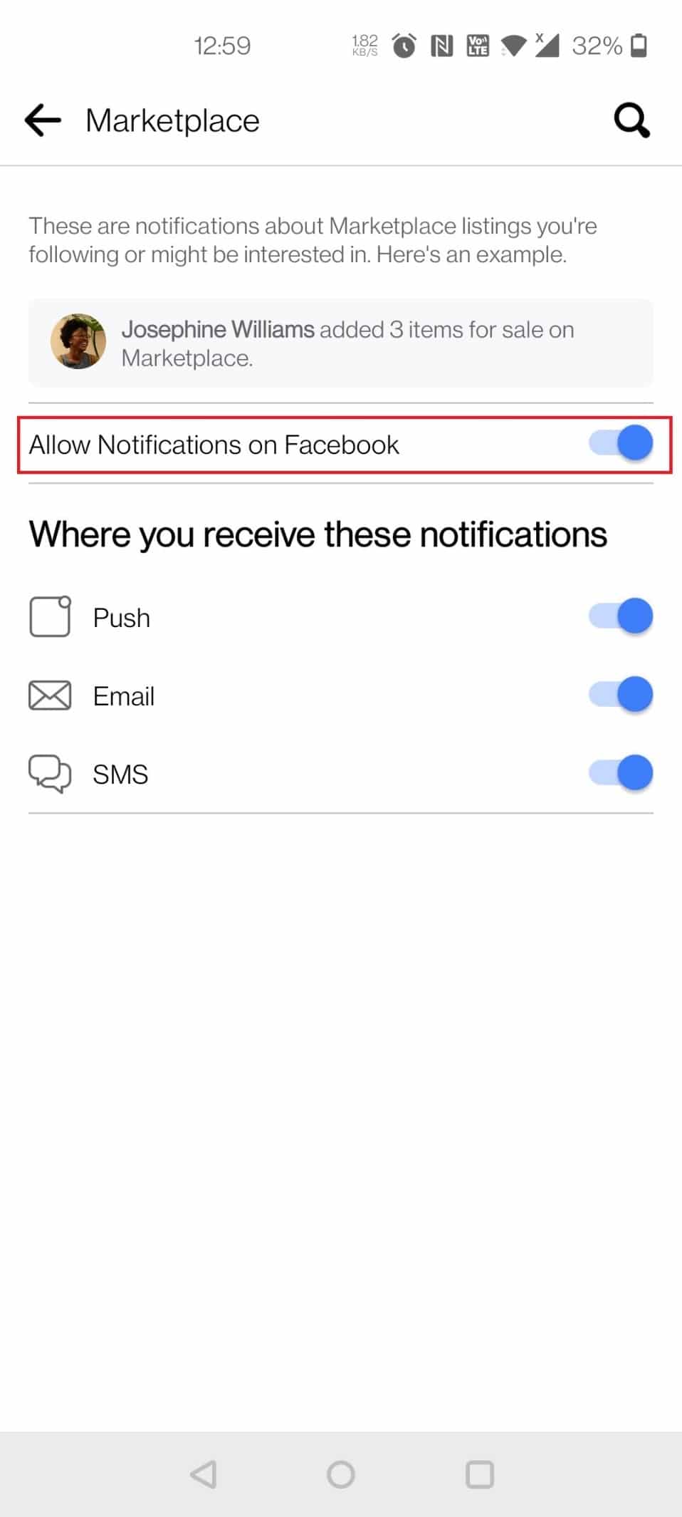 Tap Allow Notifications to block all notifications