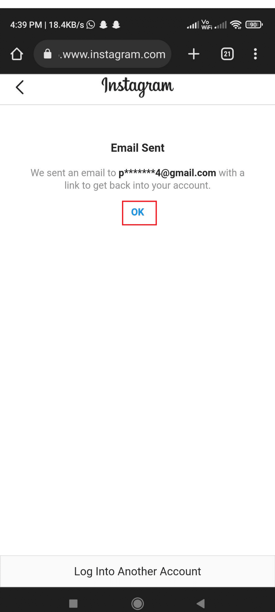 Tap Ok to continue login.