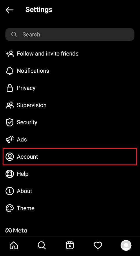 tap on Account from the other setting options