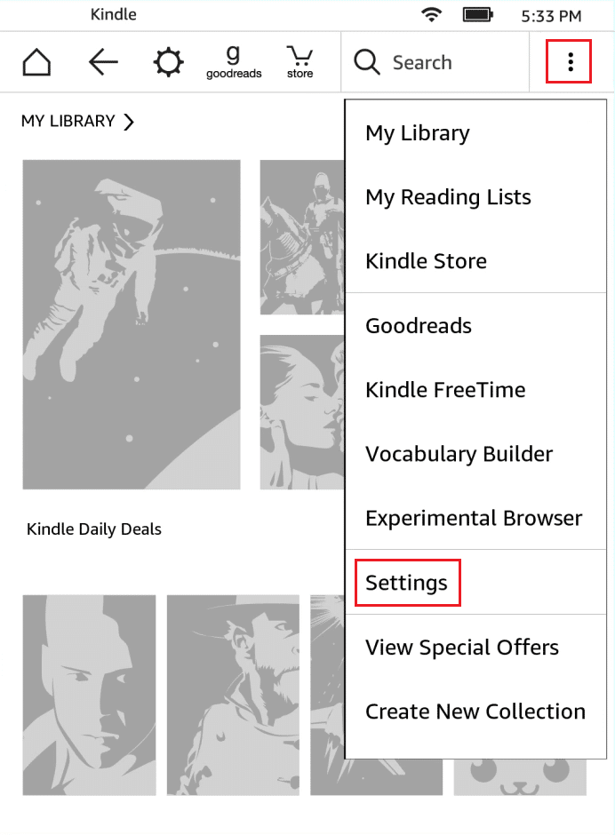 tap on Amazon Kindle settings
