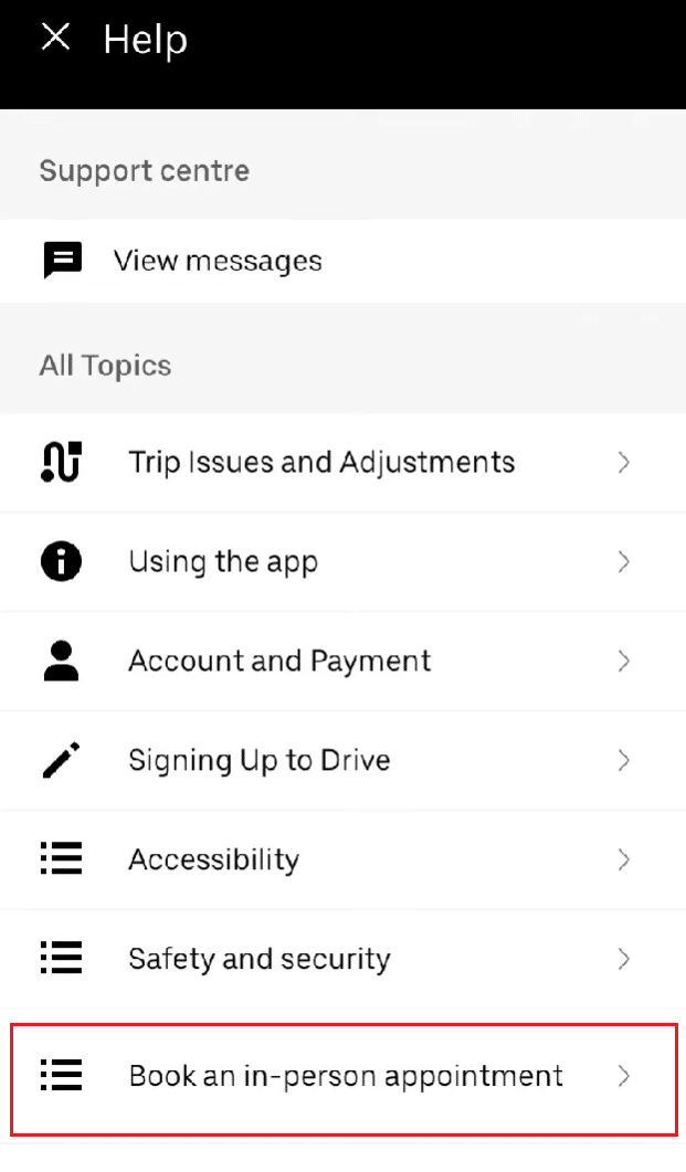 tap on Book an in-person appointment