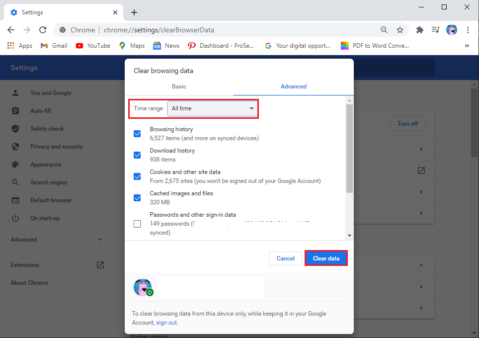 tap on Clear data from the bottom. | Fix No Sound issue in Google Chrome