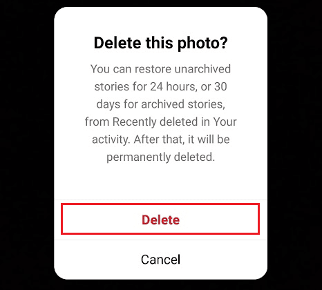 tap on Delete from the popup | How Many Instagram Story Ring Color are There