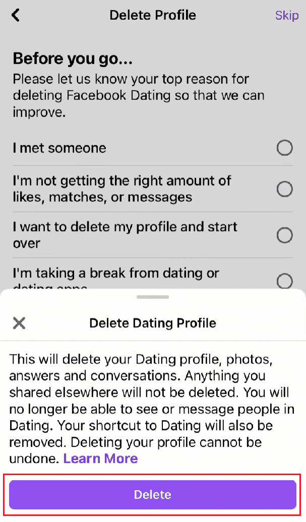 tap on Delete to delete your profile successfully
