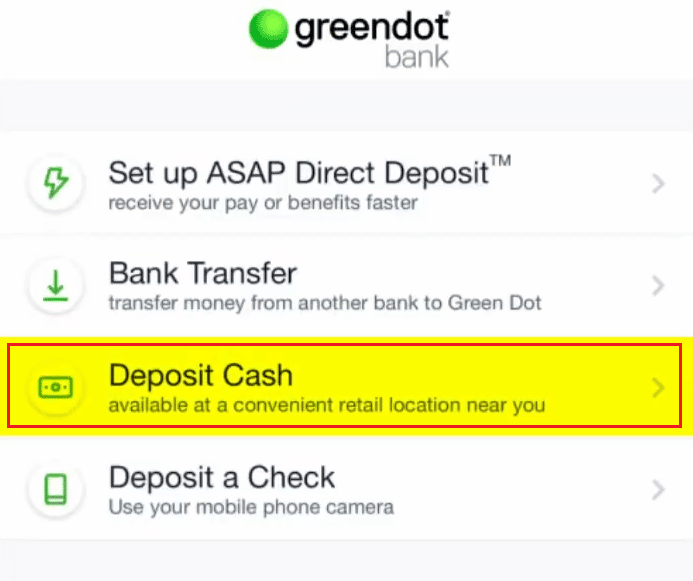 tap on Deposit Cash | Is There Any Green Dot Unlimited Overdraft Limit?