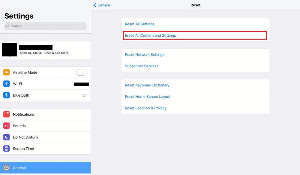tap on Erase All Content and Settings | iPad keeps shutting down
